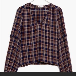 Madewell plaid long sleeve ruffle top. Size large